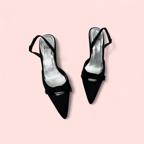 STUART WEITZMAN BLACK SATIN EVENING DRESS BOW SLINGBACK shoes size 8 N - Picture 3 of 15